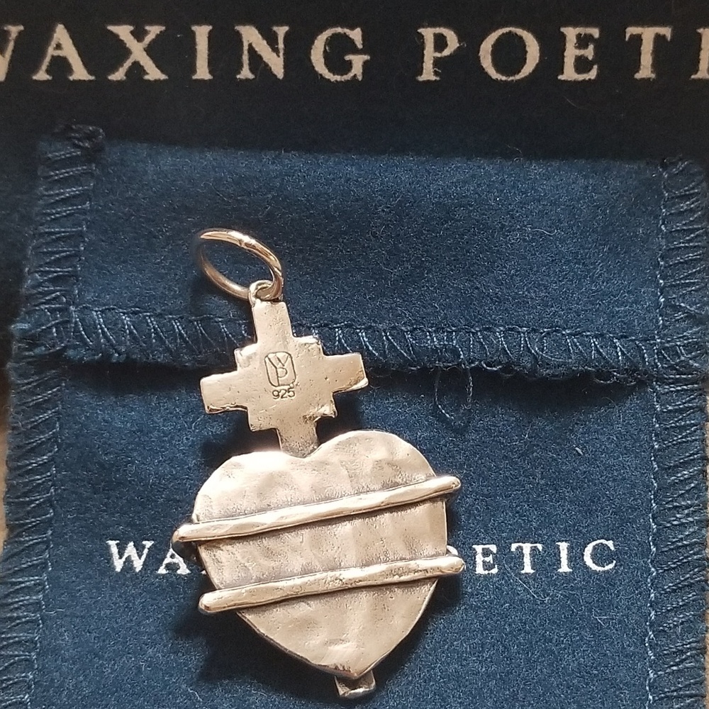Waxing Poetic Silver Cross and Gold Heart Knot Pendant - Picture 2 of 3